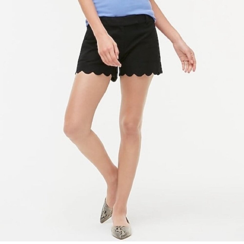 J.Crew 4" Shorts Black Scalloped Hem Linen Shorts Size 6 Style L2142